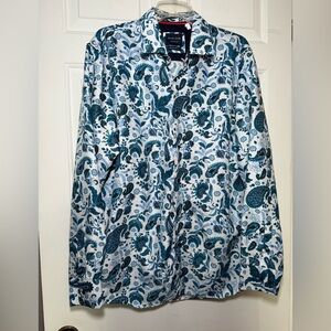 Silver Stone Collection Men’s 2XL Button Up Shirt Blue White Paisley Modern Fit